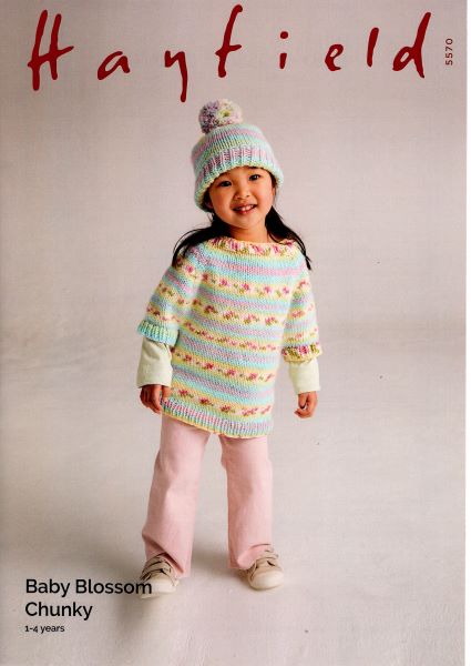 Knitting Pattern - Hayfield 5570 - Baby Blossom Chunky - Poncho & Hat